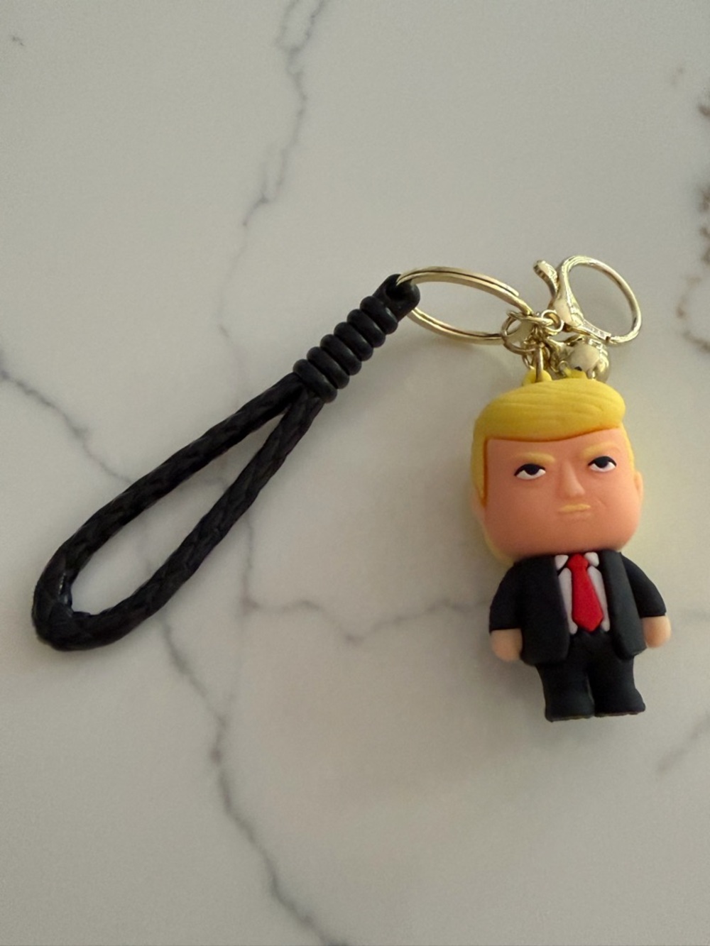 Trump Keychain with Black Strap - Yellow Hair, Red Tie and woven strap